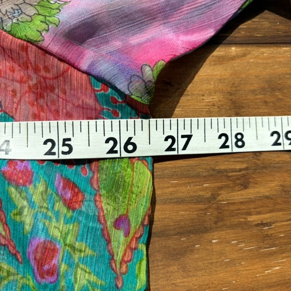 Pyramid Collection Floral Sheer Chiffon Tunic Top 2X Boho Button Up Colorful - Picture 8 of 9